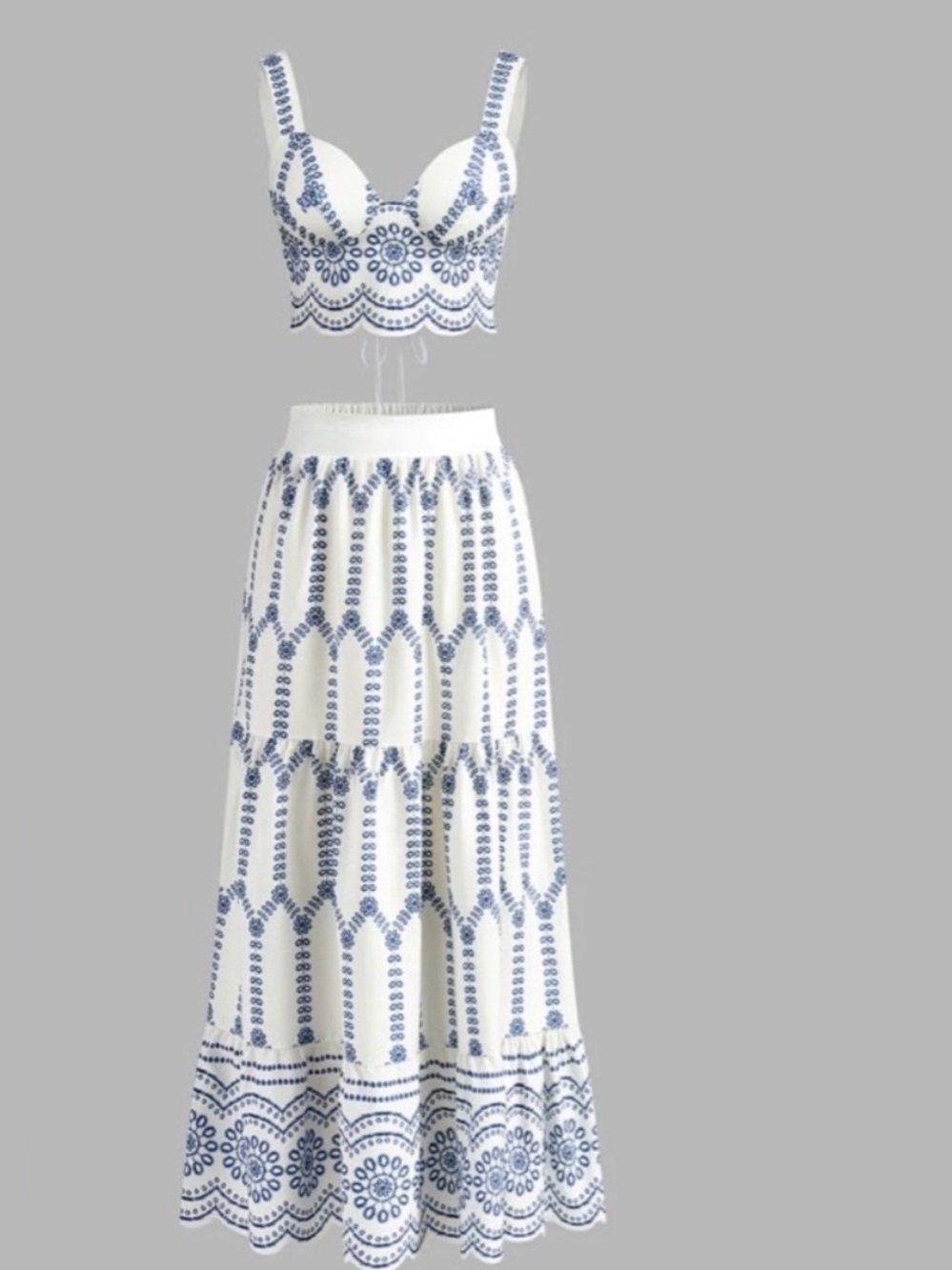 Commence White & Blue Embroidered Maxi Skirt - Women
